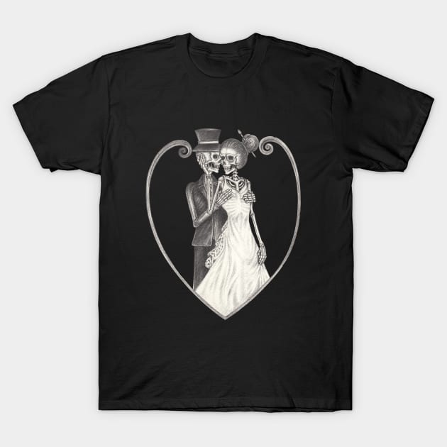 Couple love wedding skull. T-Shirt by Jiewsurreal